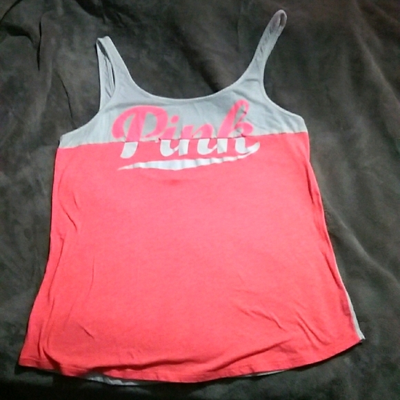 Pink Victoria secret neon pink & white tank top - Picture 3 of 6